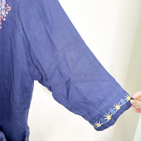 Johnny Was Women Cardigan Tivva Linen Embroidered Floral 3/4 Sleeve Navy Size 1X - Picture 5 of 8